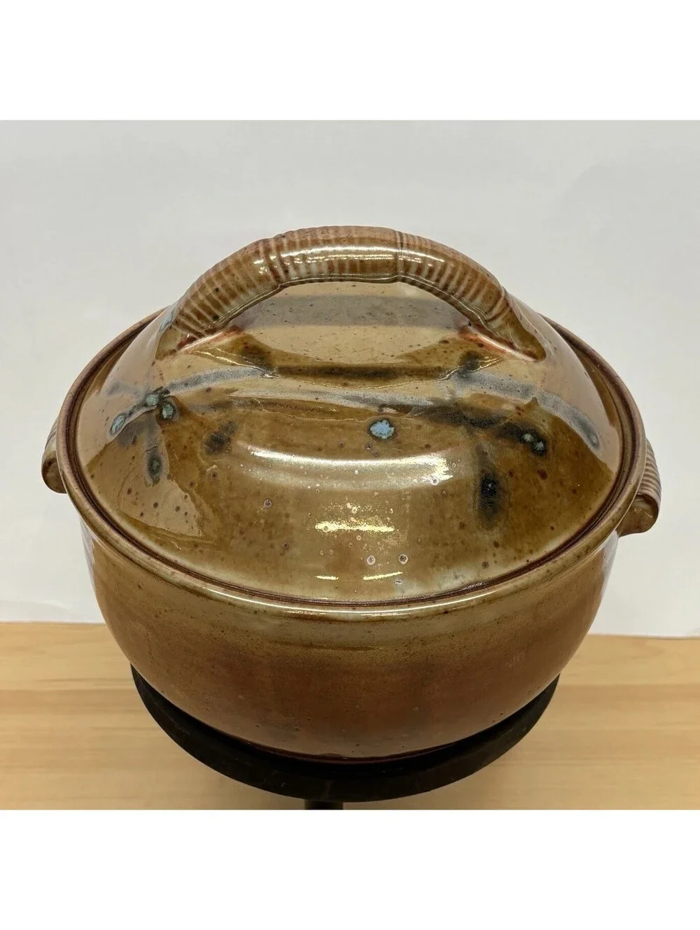 Vintage Studio Pottery Lidded Casserole Artist Signed Stoneware MCM